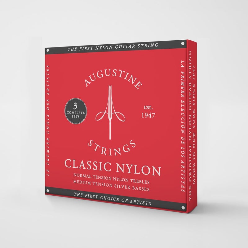 Augustine Strings Classic Red - Medium Tension Classical Guitar Strings - The Original Nylon String - 3 Sets - Image 1